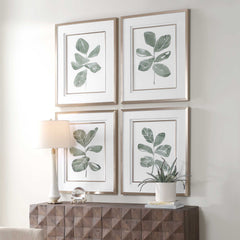 Fiddle Head Gold/Green/White Leaf Botanical Prints (Set of 4) - Ornate Home