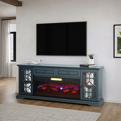 Fidel Dark Blue 74'' TV Console w/ Electric Fireplace - Ornate Home