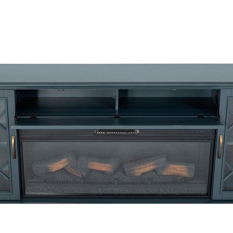 Fidel Dark Blue 74'' TV Console w/ Electric Fireplace - Ornate Home