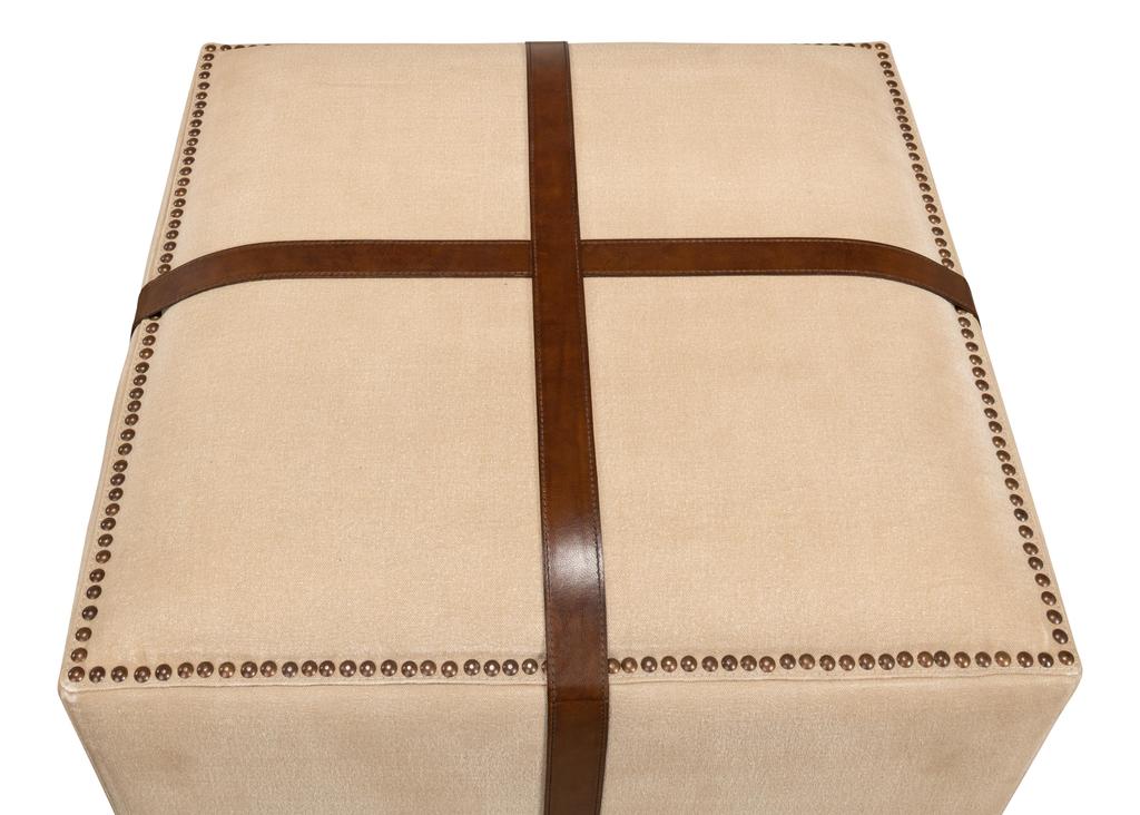 Field & Hide Beige Strap Canvas & Leather Stool - Ornate Home