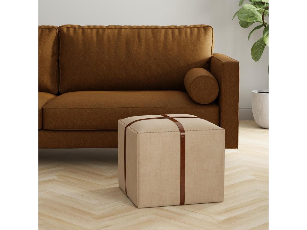 Field & Hide Beige Strap Canvas & Leather Stool - Ornate Home