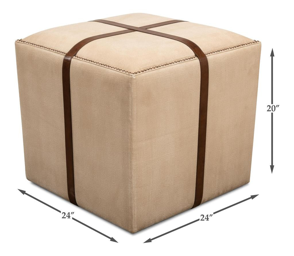 Field & Hide Beige Strap Canvas & Leather Stool - Ornate Home