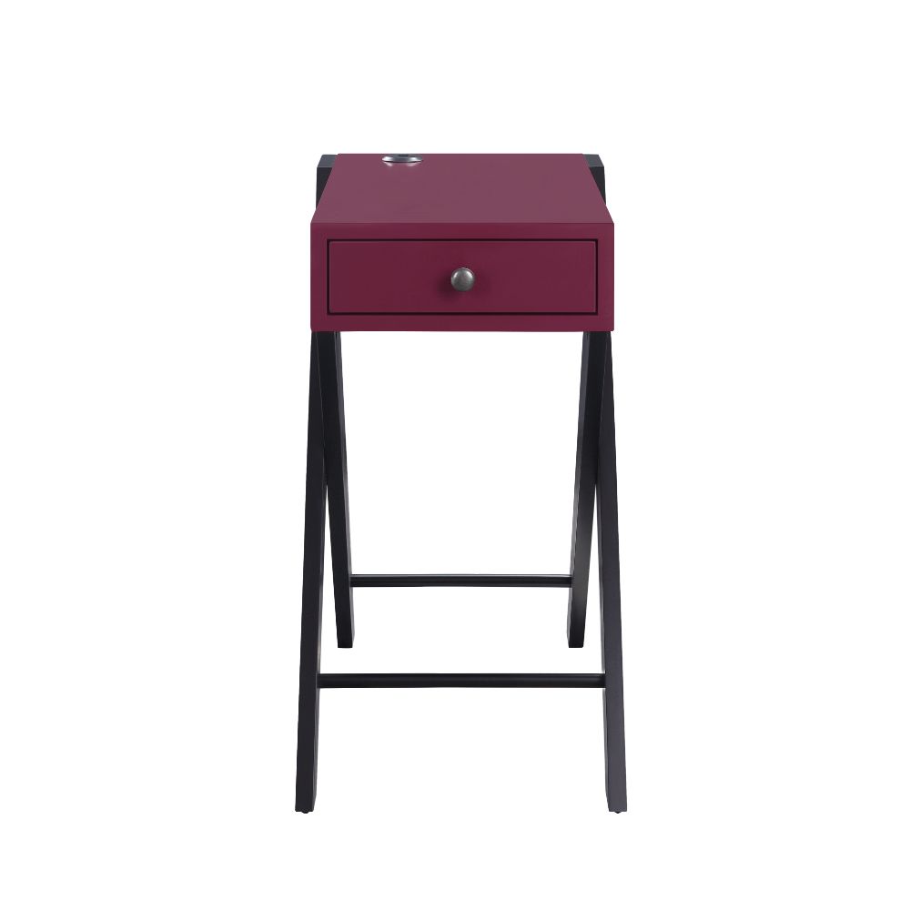 Fierce Burgundy & Black Side Table (USB Charging Dock) - Ornate Home