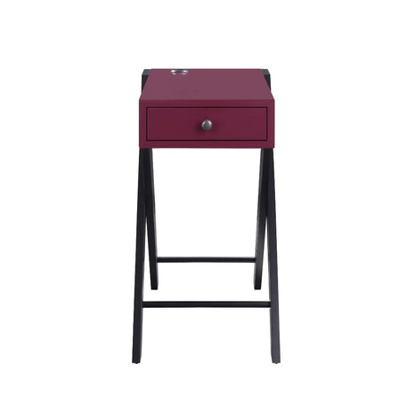 Fierce Burgundy & Black Side Table (USB Charging Dock) - Ornate Home