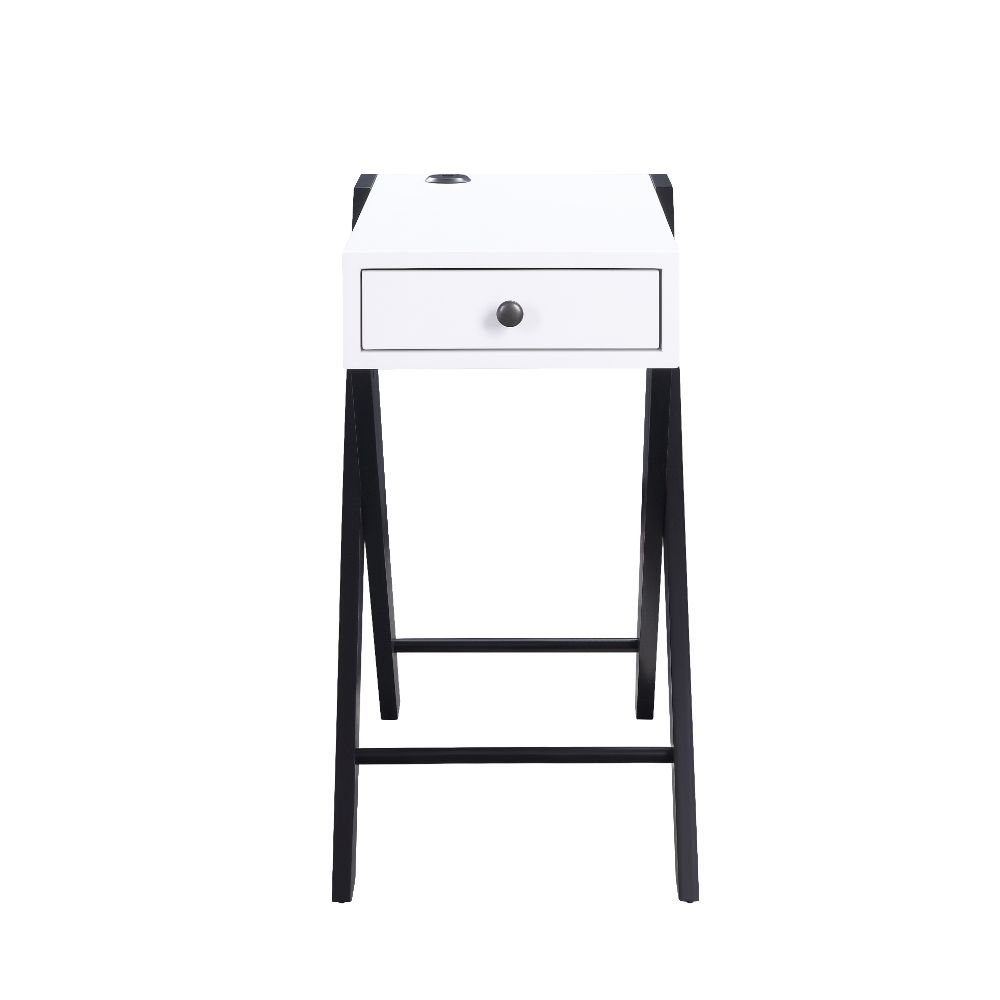 Fierce White & Black Side Table (USB Charging Dock) - Ornate Home
