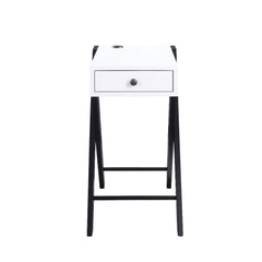 Fierce White & Black Side Table (USB Charging Dock) - Ornate Home