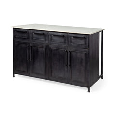 Fieri Black/White Solid Iron Body Marble Top Four Drawer Kitchen Island - Ornate Home