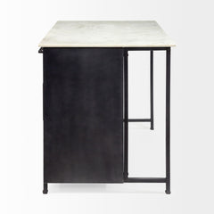 Fieri Black/White Solid Iron Body Marble Top Four Drawer Kitchen Island - Ornate Home