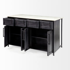 Fieri Black/White Solid Iron Body Marble Top Four Drawer Kitchen Island - Ornate Home