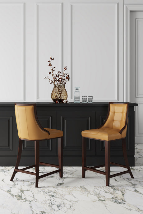 Fifth Ave Counter Stool in Camel and Dark Walnut - Ornate Home