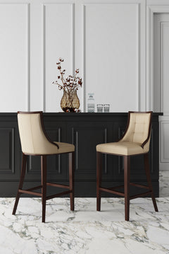Fifth Ave Counter Stool in Cream and Dark Walnut (set of 2) - Ornate Home