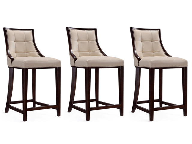 Fifth Ave Counter Stool in Cream and Dark Walnut (set of 3) - Ornate Home