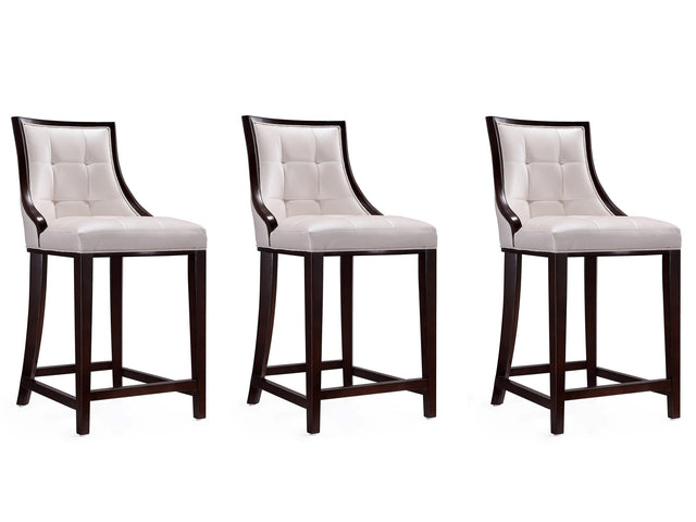 Fifth Ave Counter Stool in Pearl White and Walnut (set of 3) - Ornate Home