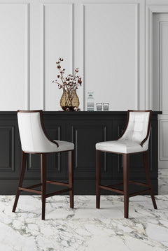 Fifth Ave Counter Stool in Pearl White and Walnut (set of 3) - Ornate Home