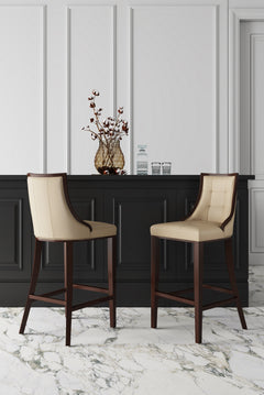 Fifth Avenue Bar Stool in Cream and Walnut (set of 2) - Ornate Home