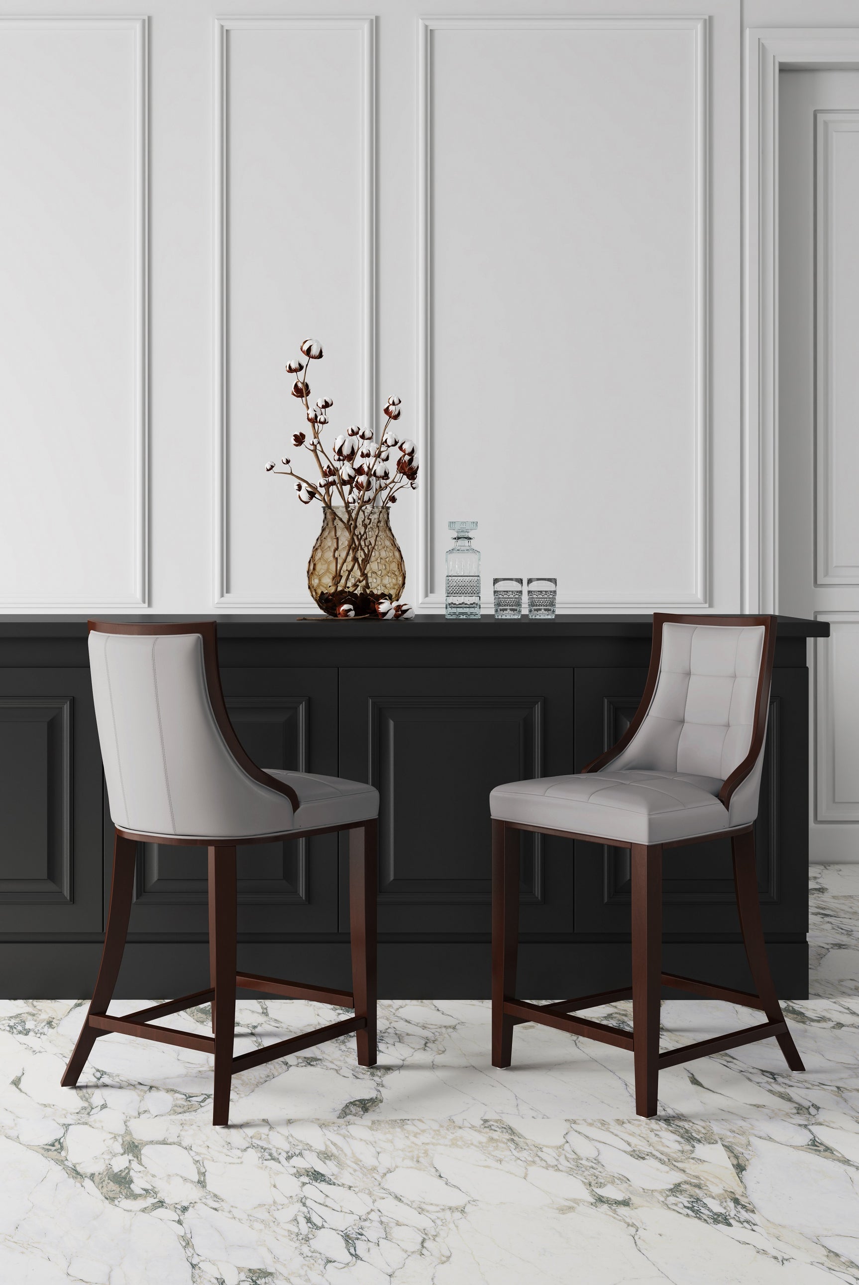 Fifth Avenue Faux Leather Counter Stool in Light Grey (set of 2) - Ornate Home