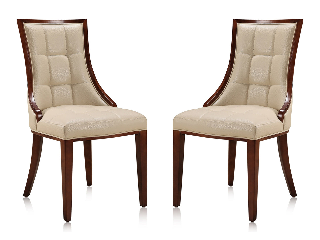 Fifth Avenue Faux Leather Dining Chair (Set of Two) in Cream and Walnut - Ornate Home