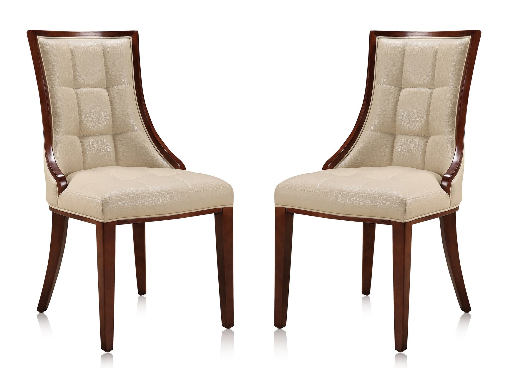 Fifth Avenue Faux Leather Dining Chair (Set of Two) in Cream and Walnut - Ornate Home