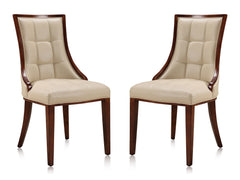 Fifth Avenue Faux Leather Dining Chair (Set of Two) in Cream and Walnut - Ornate Home