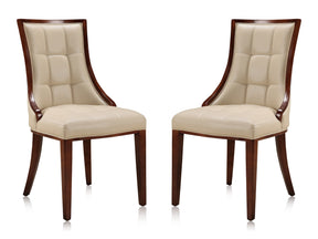 Fifth Avenue Faux Leather Dining Chair (Set of Two) in Cream and Walnut - Ornate Home