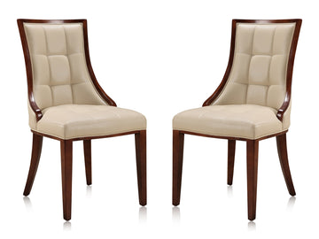 Fifth Avenue Faux Leather Dining Chair (Set of Two) in Cream and Walnut - Ornate Home