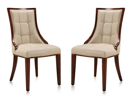 Fifth Avenue Faux Leather Dining Chair (Set of Two) in Cream and Walnut - Ornate Home