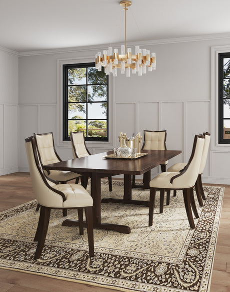 Fifth Avenue Faux Leather Dining Chair (Set of Two) in Cream and Walnut - Ornate Home