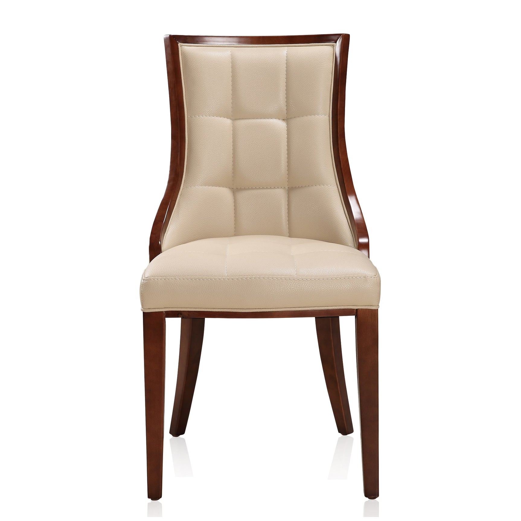 Fifth Avenue Faux Leather Dining Chair (Set of Two) in Cream and Walnut - Ornate Home
