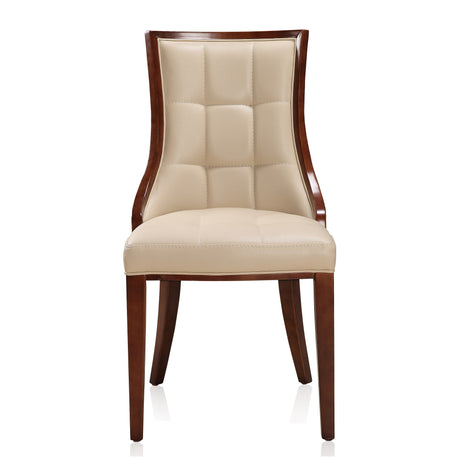 Fifth Avenue Faux Leather Dining Chair (Set of Two) in Cream and Walnut - Ornate Home