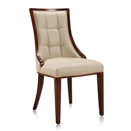 Fifth Avenue Faux Leather Dining Chair (Set of Two) in Cream and Walnut - Ornate Home
