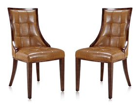 Fifth Avenue Faux Leather Dining Chair (Set of Two) in Saddle and Walnut - Ornate Home