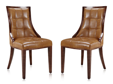 Fifth Avenue Faux Leather Dining Chair (Set of Two) in Saddle and Walnut - Ornate Home