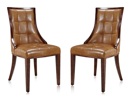 Fifth Avenue Faux Leather Dining Chair (Set of Two) in Saddle and Walnut - Ornate Home