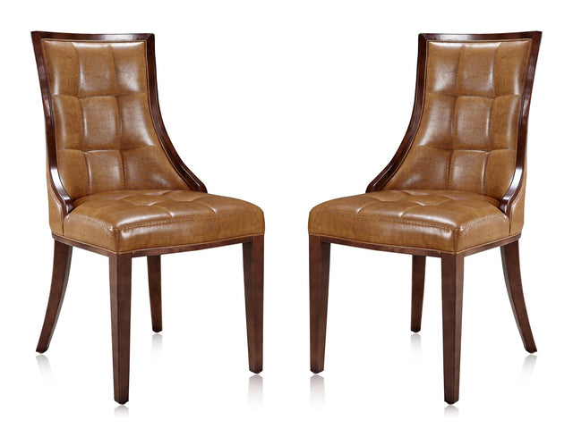 Fifth Avenue Faux Leather Dining Chair (Set of Two) in Saddle and Walnut - Ornate Home