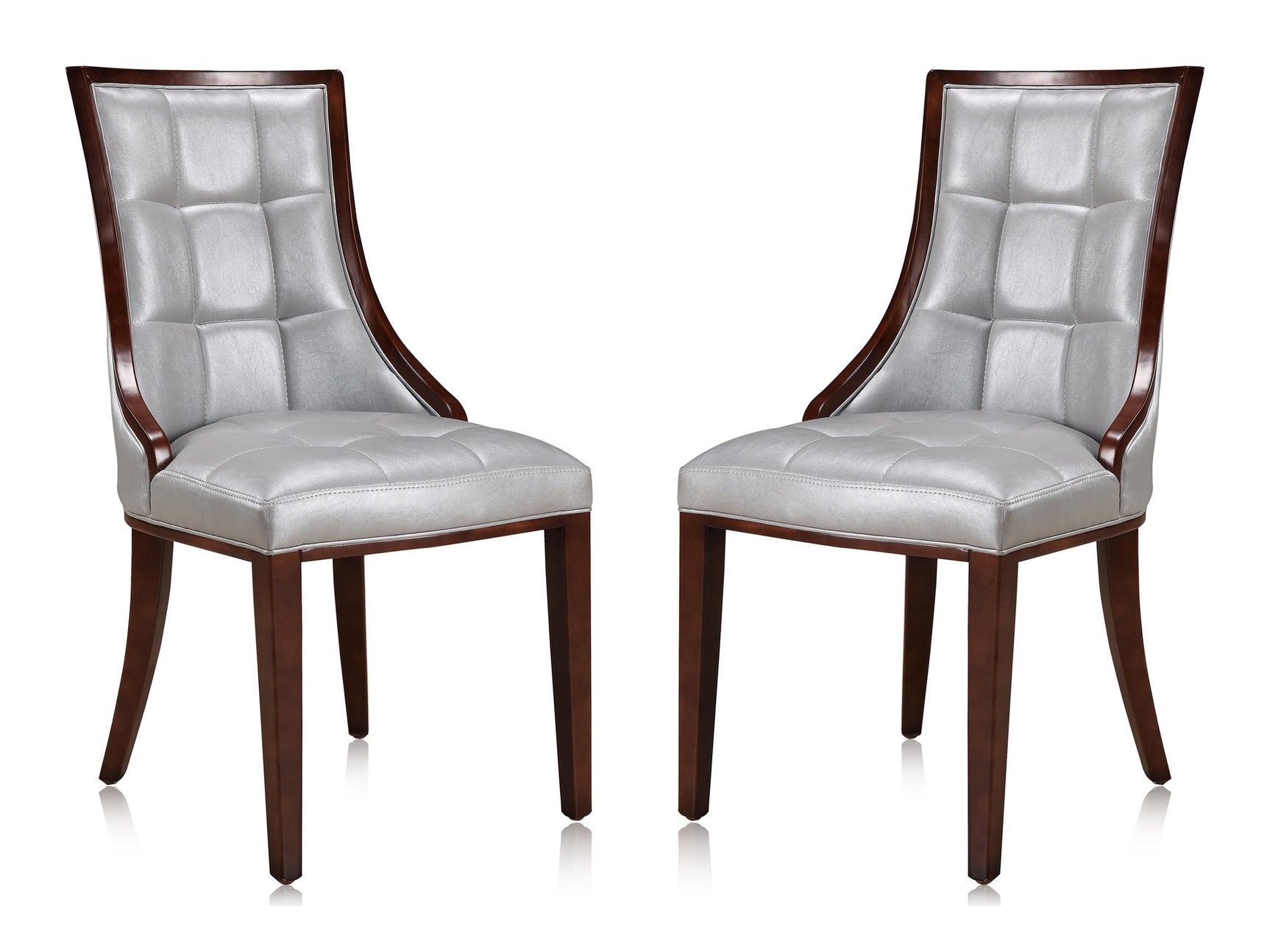 Fifth Avenue Faux Leather Dining Chair (Set of Two) in Silver and Walnut - Ornate Home