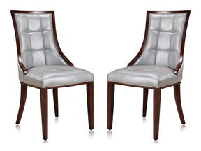 Fifth Avenue Faux Leather Dining Chair (Set of Two) in Silver and Walnut - Ornate Home
