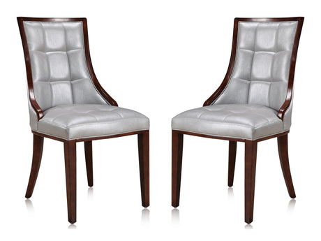 Fifth Avenue Faux Leather Dining Chair (Set of Two) in Silver and Walnut - Ornate Home