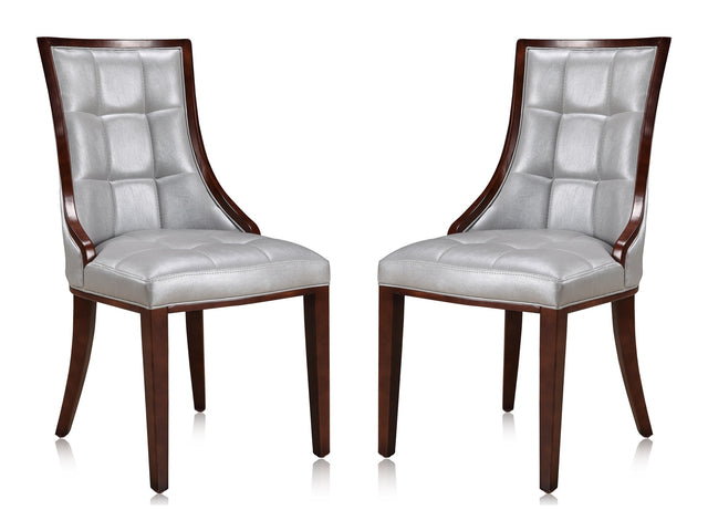 Fifth Avenue Faux Leather Dining Chair (Set of Two) in Silver and Walnut - Ornate Home