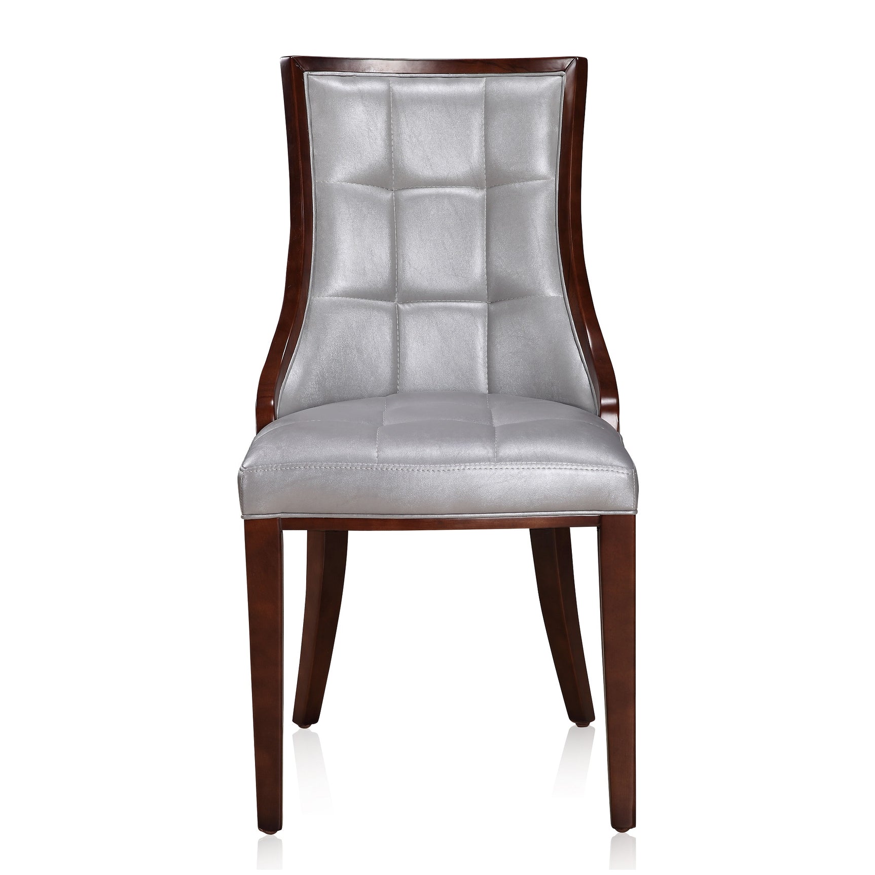 Fifth Avenue Faux Leather Dining Chair (Set of Two) in Silver and Walnut - Ornate Home