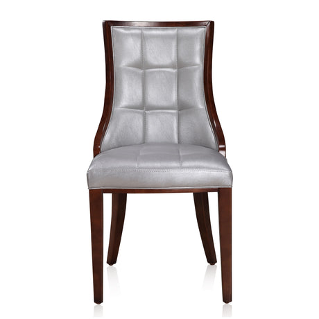 Fifth Avenue Faux Leather Dining Chair (Set of Two) in Silver and Walnut - Ornate Home