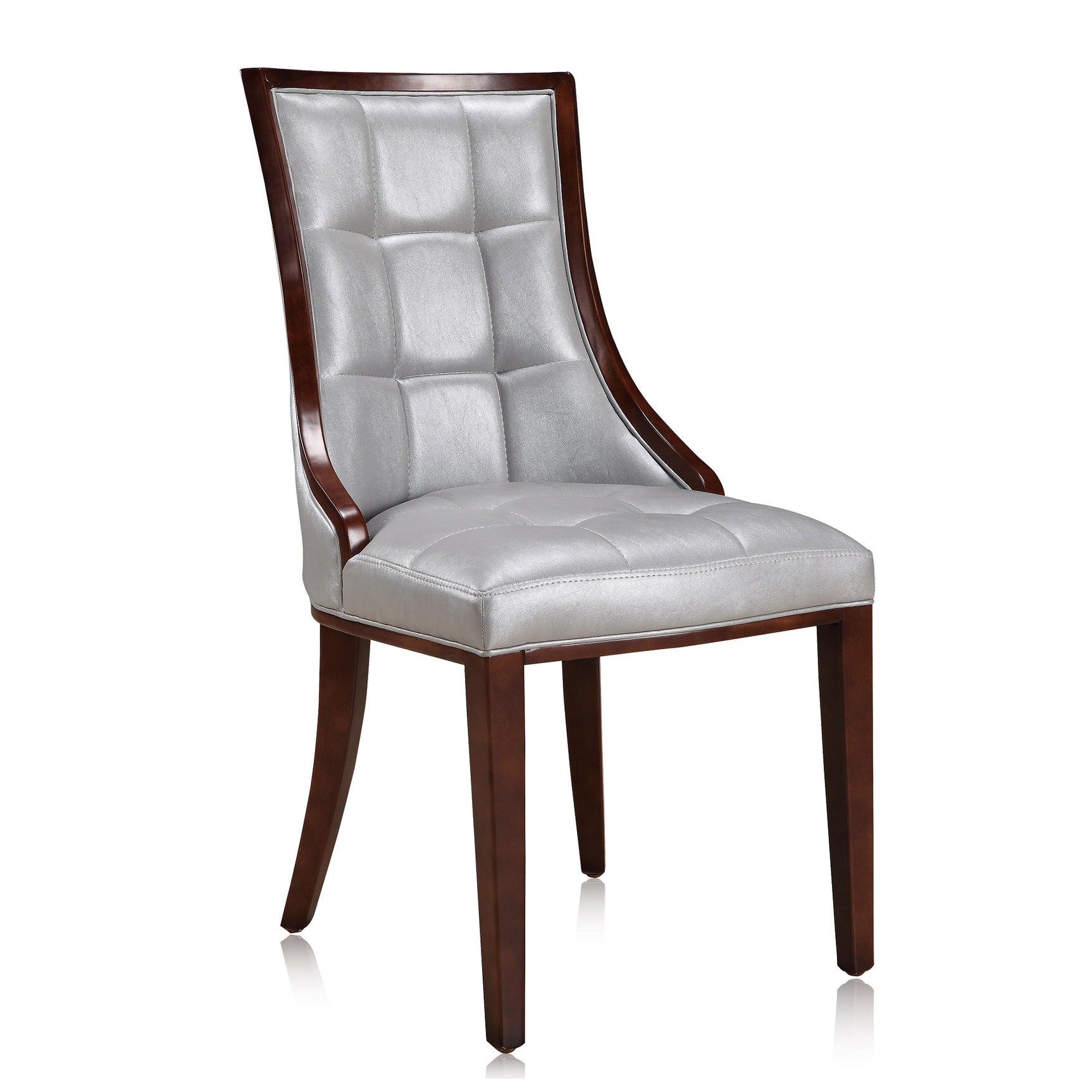 Fifth Avenue Faux Leather Dining Chair (Set of Two) in Silver and Walnut - Ornate Home