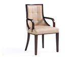 Fifth Avenue Faux Leather and Velvet Dining Armchair in Tan and Walnut - Ornate Home