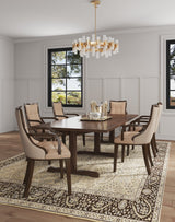 Fifth Avenue Faux Leather and Velvet Dining Armchair in Tan and Walnut - Ornate Home