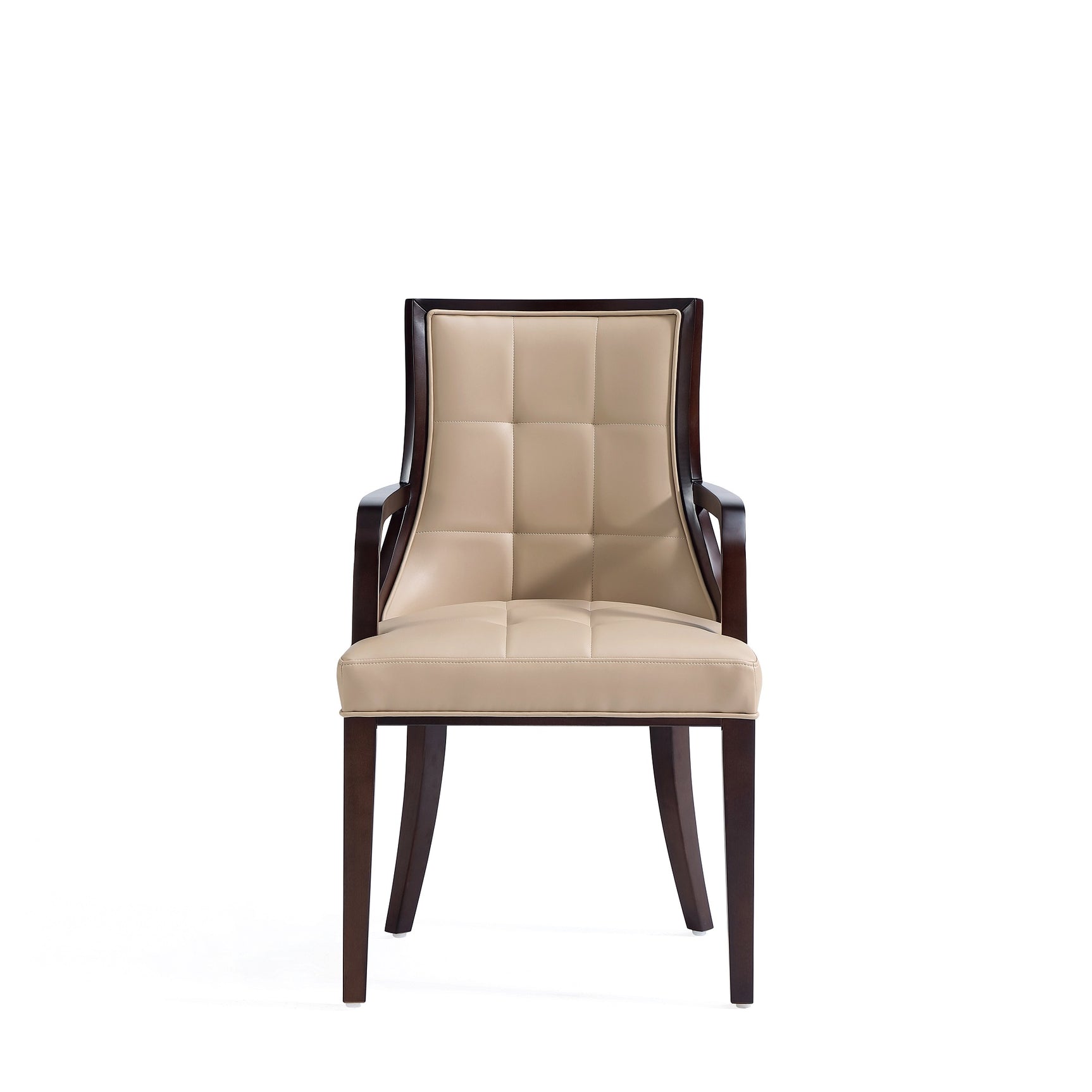 Fifth Avenue Faux Leather and Velvet Dining Armchair in Tan and Walnut - Ornate Home