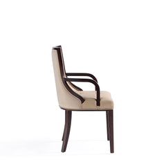 Fifth Avenue Faux Leather and Velvet Dining Armchair in Tan and Walnut - Ornate Home