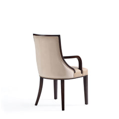 Fifth Avenue Faux Leather and Velvet Dining Armchair in Tan and Walnut - Ornate Home