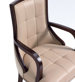 Fifth Avenue Faux Leather and Velvet Dining Armchair in Tan and Walnut - Ornate Home