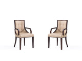 Fifth Avenue Faux Leather and Velvet Dining Armchair in Tan and Walnut (set of 2) - Ornate Home