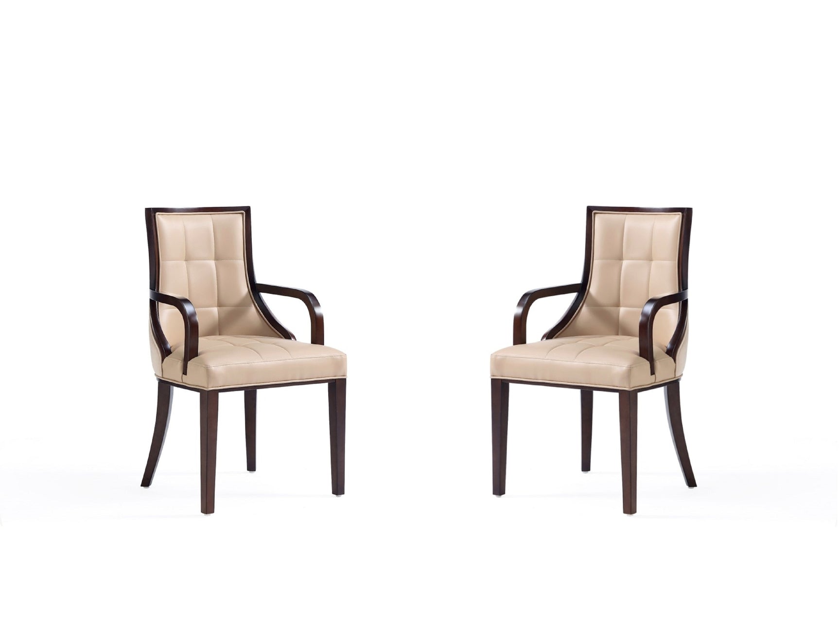 Fifth Avenue Faux Leather and Velvet Dining Armchair in Tan and Walnut (set of 2) - Ornate Home