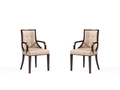 Fifth Avenue Faux Leather and Velvet Dining Armchair in Tan and Walnut (set of 2) - Ornate Home
